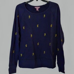 Lily Pulitzer navy sweatshirt with gold glitter seahorse decals size Large